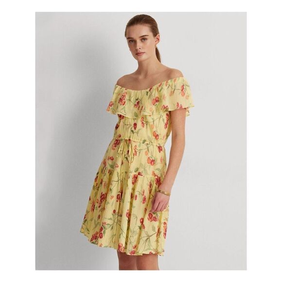 Ralph Lauren Womens Crinkled Floral Mini Fit & Flare Dress Size 12 - Picture 1 of 13